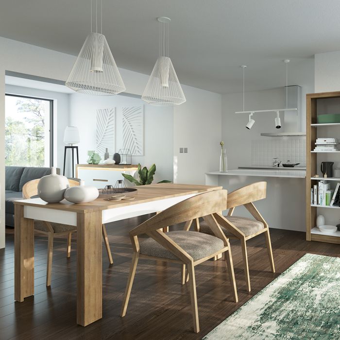 Lyon Bookcase (LH) in Riviera Oak/White High Gloss