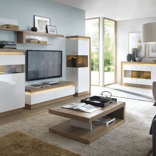 Lyon Designer Coffee Table in Riviera Oak/White High Gloss