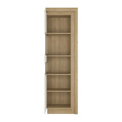 Lyon Tall Narrow Display Cabinet (LHD) in Riviera Oak/White High Gloss - Furniture One Shop