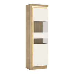 Lyon Tall Narrow Display Cabinet (RHD) in Riviera Oak/White High Gloss - Furniture One Shop