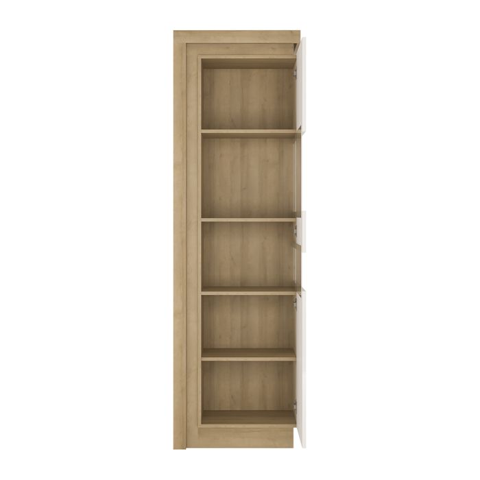 Lyon Tall Narrow Display Cabinet (RHD) in Riviera Oak/White High Gloss