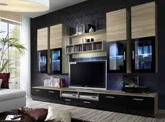 Lyra Wooden Entertainment Unit in Black High Gloss and Sonoma Oak