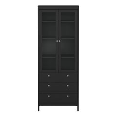 Madrid China Cabinet 2 Glass Doors with 3 Drawers in Matt Black - Furniture One Shop