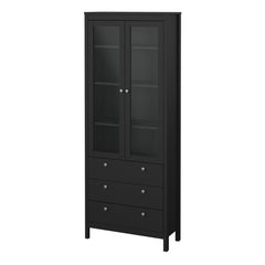 Madrid China Cabinet 2 Glass Doors with 3 Drawers in Matt Black - Furniture One Shop