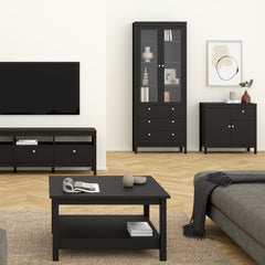 Madrid China Cabinet 2 Glass Doors with 3 Drawers in Matt Black - Furniture One Shop