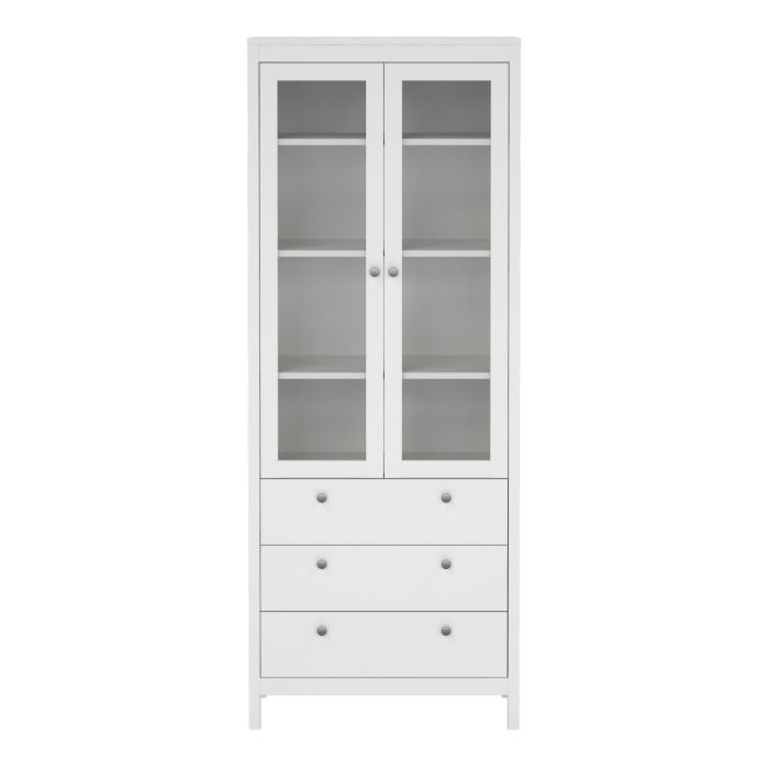 Madrid China Cabinet 2 Glass Doors with 3 Drawers in White