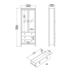 Madrid China Cabinet 2 Glass Doors with 3 Drawers in White