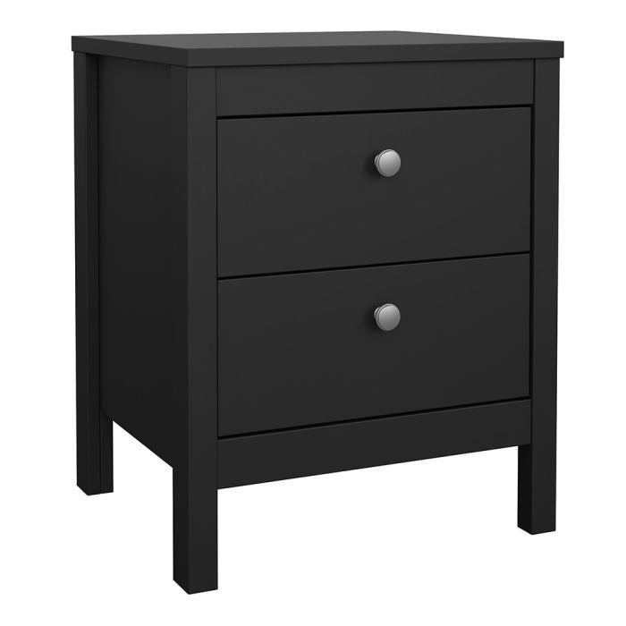 Madrid Package - Bedside Table 2 drawers + Chest 3+2 drawer + Wardrobe with 2 doors in Matt Black