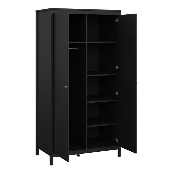 Madrid Package - Bedside Table 2 drawers + Chest 3+2 drawer + Wardrobe with 2 doors in Matt Black