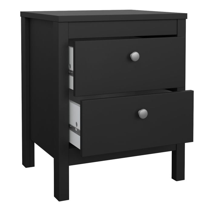 Madrid Package - Bedside Table 2 drawers + Chest 3+2 drawer + Wardrobe with 2 doors in Matt Black