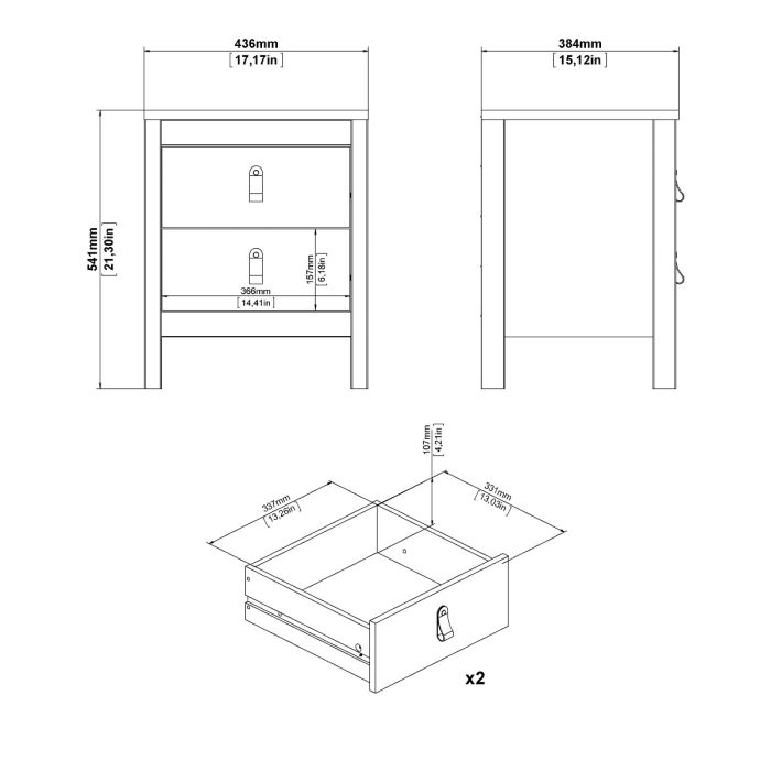 Madrid Package - Bedside Table 2 drawers + Chest 3+2 drawer + Wardrobe with 2 doors in Matt Black