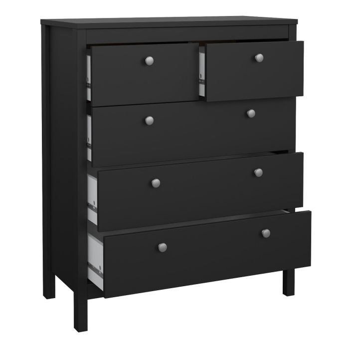 Madrid Package - Bedside Table 2 drawers + Chest 3+2 drawer + Wardrobe with 2 doors in Matt Black