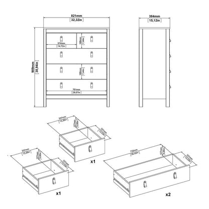 Madrid Package - Bedside Table 2 drawers + Chest 3+2 drawer + Wardrobe with 2 doors in Matt Black