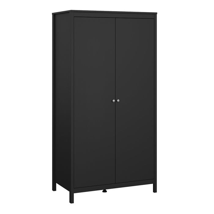 Madrid Package - Bedside Table 2 drawers + Chest 3+2 drawer + Wardrobe with 2 doors in Matt Black