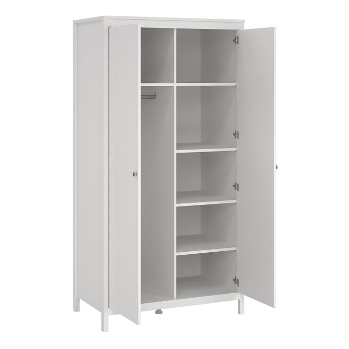 Madrid Package - Bedside Table 2 drawers + Chest 3+2 drawer + Wardrobe with 2 doors in White