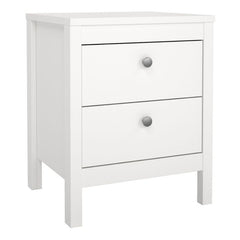 Madrid Package - Bedside Table 2 drawers + Chest 3+2 drawer + Wardrobe with 2 doors in White - Furniture One Shop