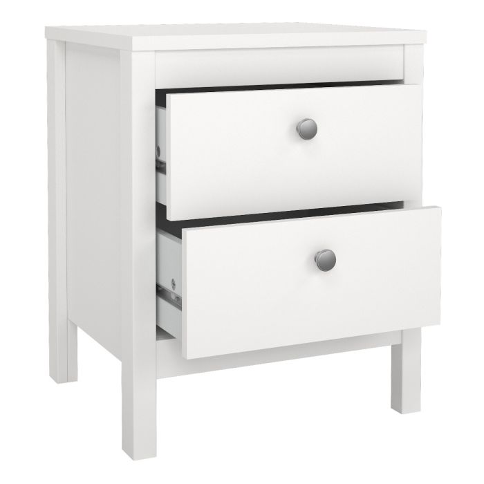 Madrid Package - Bedside Table 2 drawers + Chest 3+2 drawer + Wardrobe with 2 doors in White