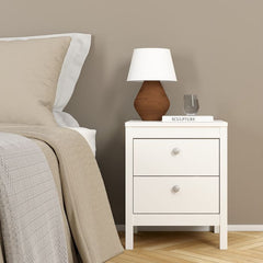 Madrid Package - Bedside Table 2 drawers + Chest 3+2 drawer + Wardrobe with 2 doors in White - Furniture One Shop