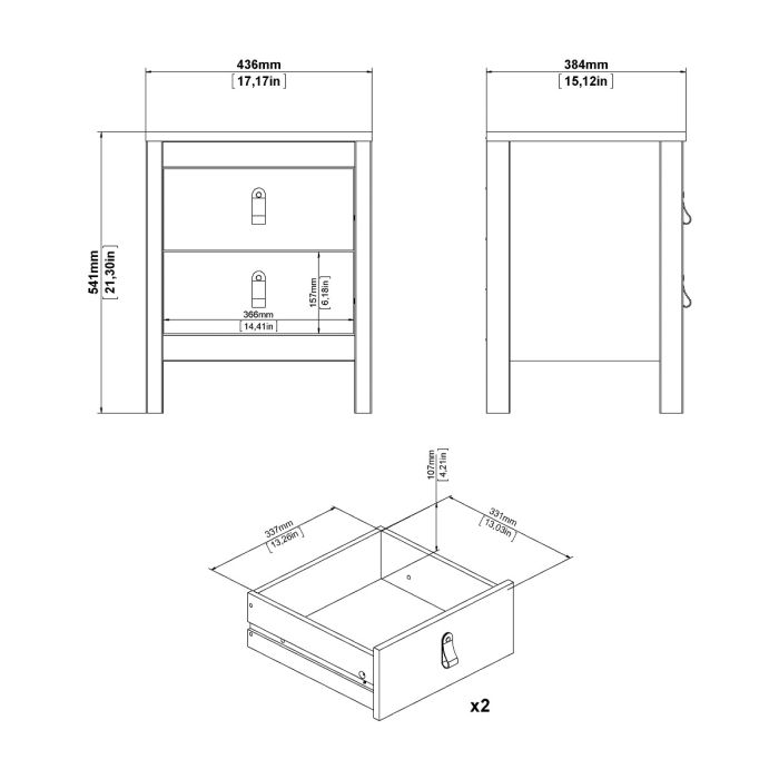 Madrid Package - Bedside Table 2 drawers + Chest 3+2 drawer + Wardrobe with 2 doors in White