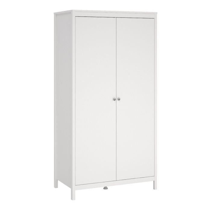 Madrid Package - Bedside Table 2 drawers + Chest 3+2 drawer + Wardrobe with 2 doors in White