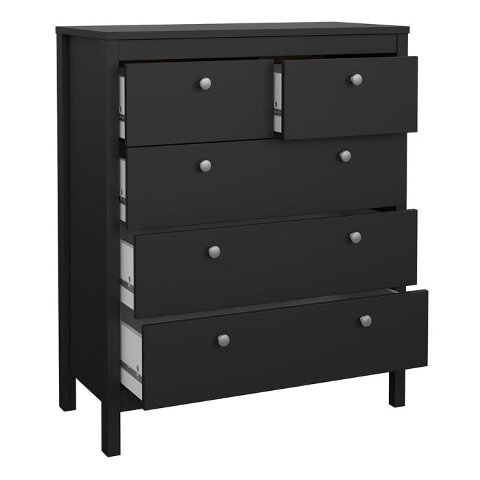 Madrid Package - Bedside Table 2 drawers + Chest 3+2 drawer + Wardrobe with 3 doors in Matt Black