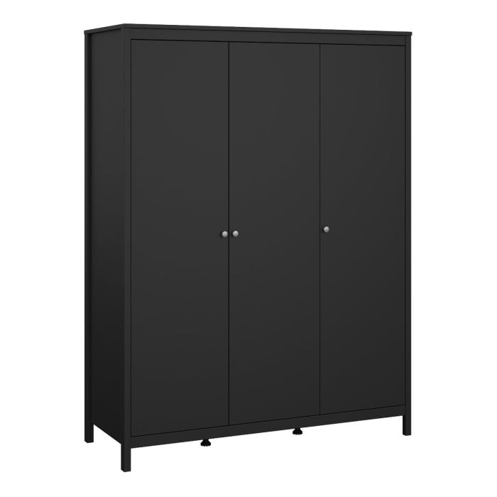 Madrid Package - Bedside Table 2 drawers + Chest 3+2 drawer + Wardrobe with 3 doors in Matt Black