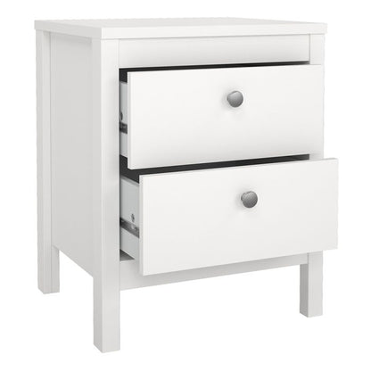 Madrid Package - Bedside Table 2 drawers + Chest 3+2 drawer + Wardrobe with 3 doors in White