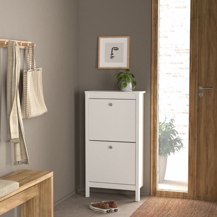 Madrid Shoe Cabinet 2 Flip Down Doors White - Furniture One Shop