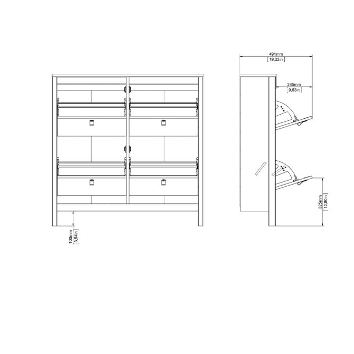 Madrid Shoe Cabinet 4 Flip Down Doors in Matt Black