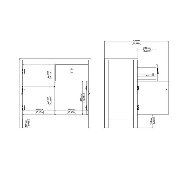 Madrid Sideboard 2 Doors 1 Drawer in Matt Black