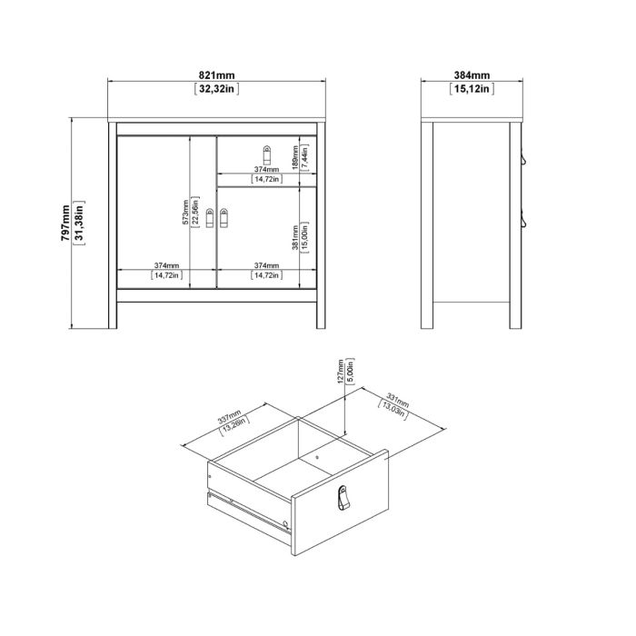 Madrid Sideboard 2 doors + 1 drawer in White