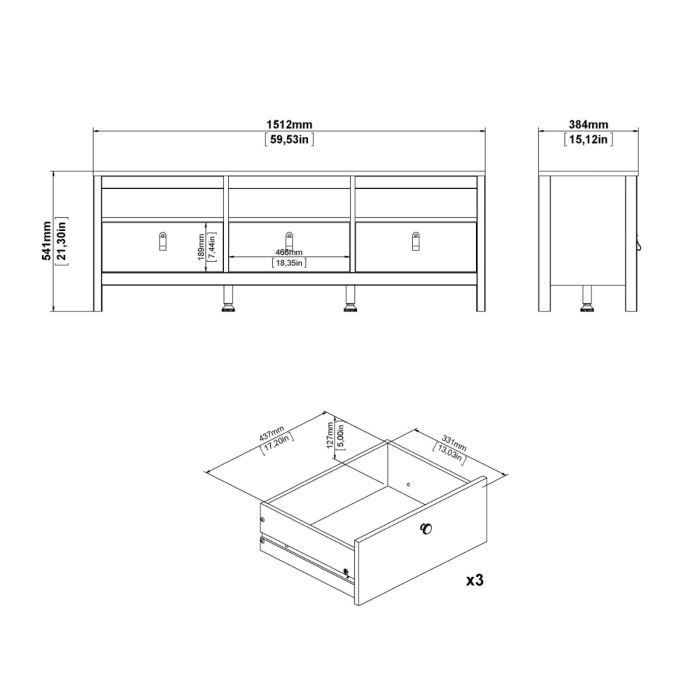 Madrid Tv-unit 3 drawers in Matt Black