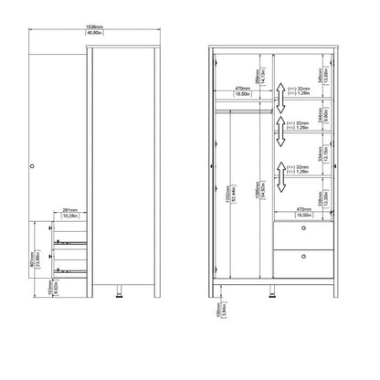 Madrid Wardrobe with 1 Door 1 Mirror Door 2 Drawers Matt Black