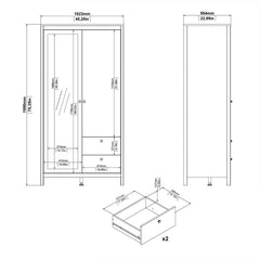 Madrid Wardrobe with 1 Door 1 Mirror Door 2 Drawers Matt Black