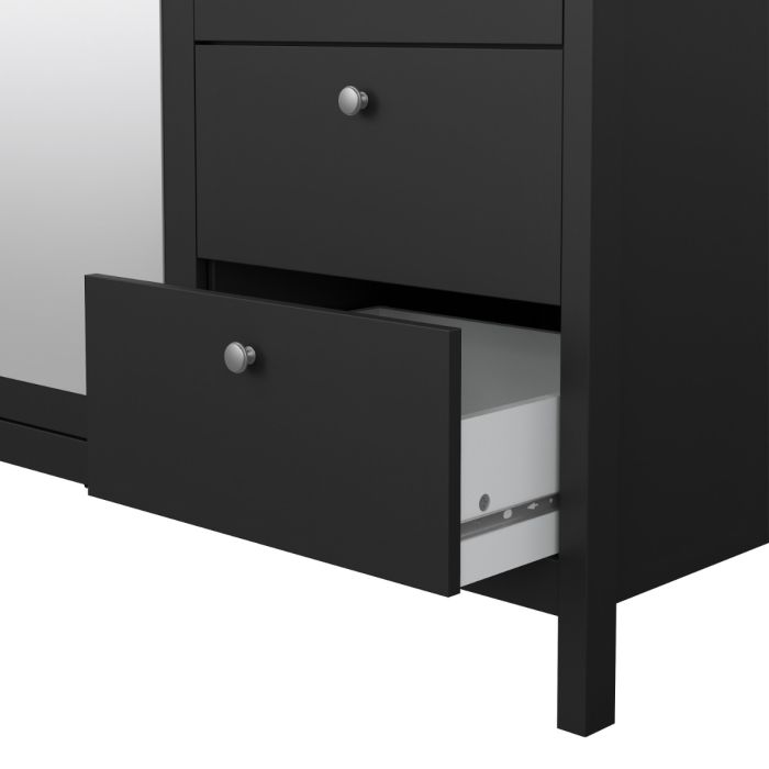 Madrid Wardrobe with 2 Doors 1 Mirror Door 2 Drawers Matt Black