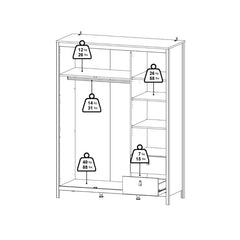 Madrid Wardrobe with 2 Doors 1 Mirror Door 2 Drawers Matt Black