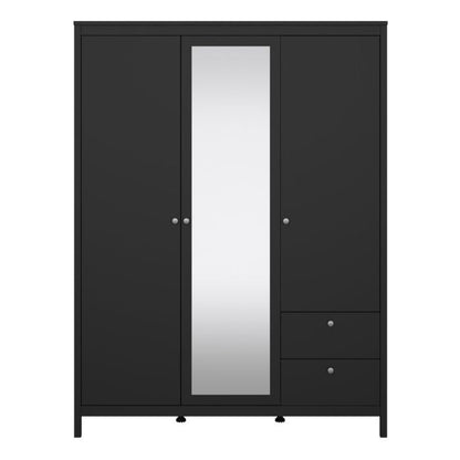 Madrid Wardrobe with 2 Doors 1 Mirror Door 2 Drawers Matt Black