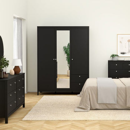 Madrid Wardrobe with 2 Doors 1 Mirror Door 2 Drawers Matt Black