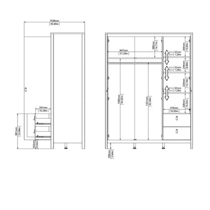 Madrid Wardrobe with 2 Doors 1 Mirror Door 2 Drawers White