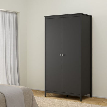 Madrid Wardrobe with 2 Doors in Matt Black - Furniture One Shop