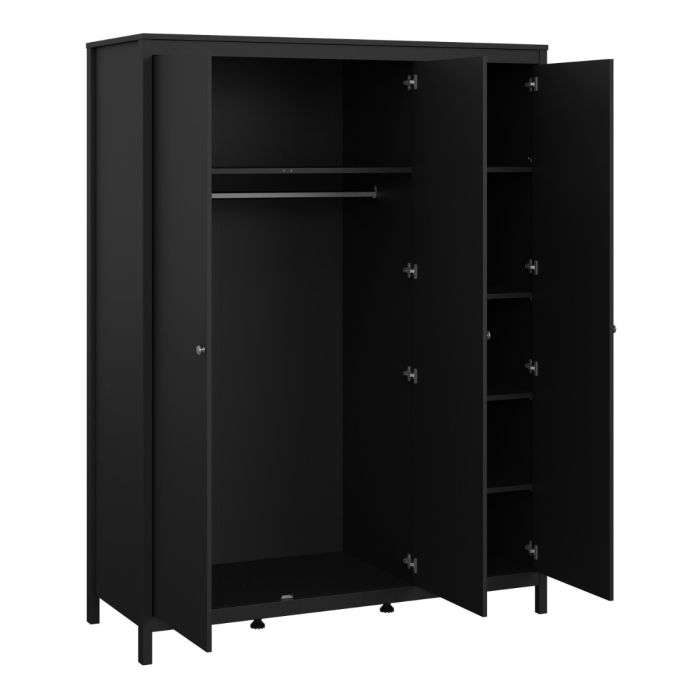 Madrid Wardrobe with 3 Doors in Matt Black