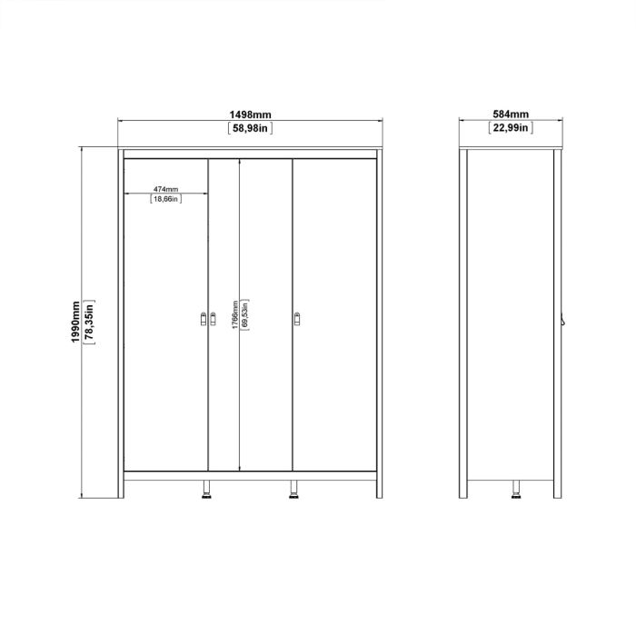 Madrid Wardrobe with 3 Doors in Matt Black