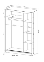 Maja Wooden Wardrobe 150cm With 1 Mirror Sliding Doors In White Matt
