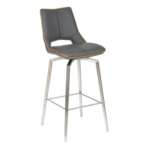 Mako Swivel Leather Effect Bar Chair With Steel Legs In Graphite Grey