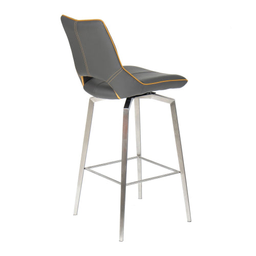 Mako Swivel Leather Effect Bar Chair With Steel Legs In Graphite Grey