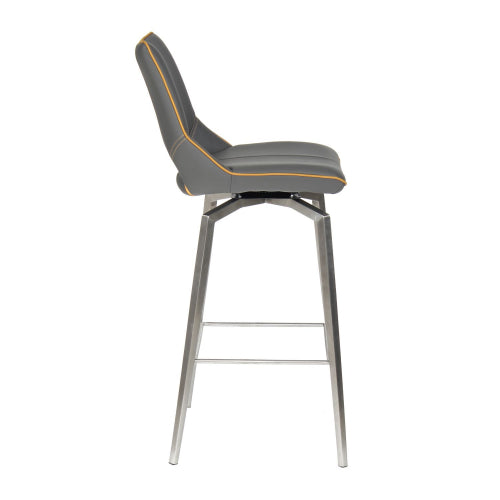 Mako Swivel Leather Effect Bar Chair With Steel Legs In Graphite Grey