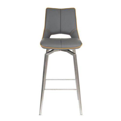 Mako Swivel Leather Effect Bar Chair With Steel Legs In Graphite Grey