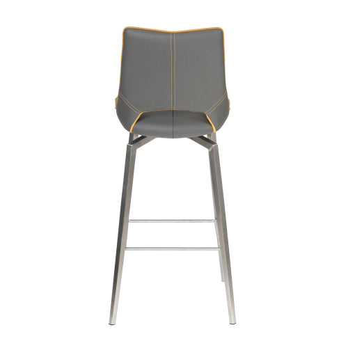 Mako Swivel Leather Effect Bar Chair With Steel Legs In Graphite Grey