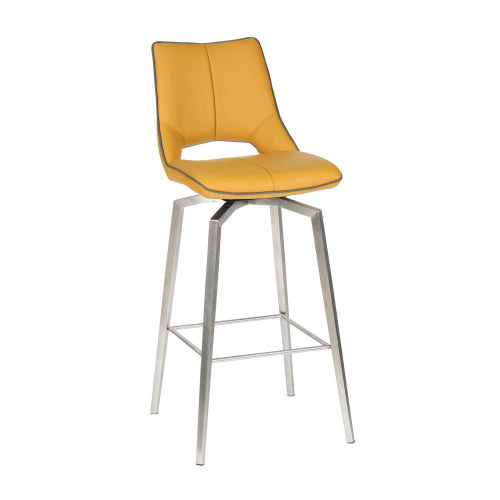 Mako Swivel Leather Effect Bar Chair With Steel Legs In Yellow