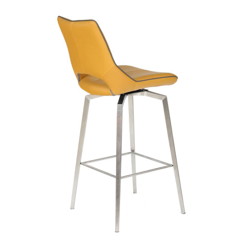 Mako Swivel Leather Effect Bar Chair With Steel Legs In Yellow